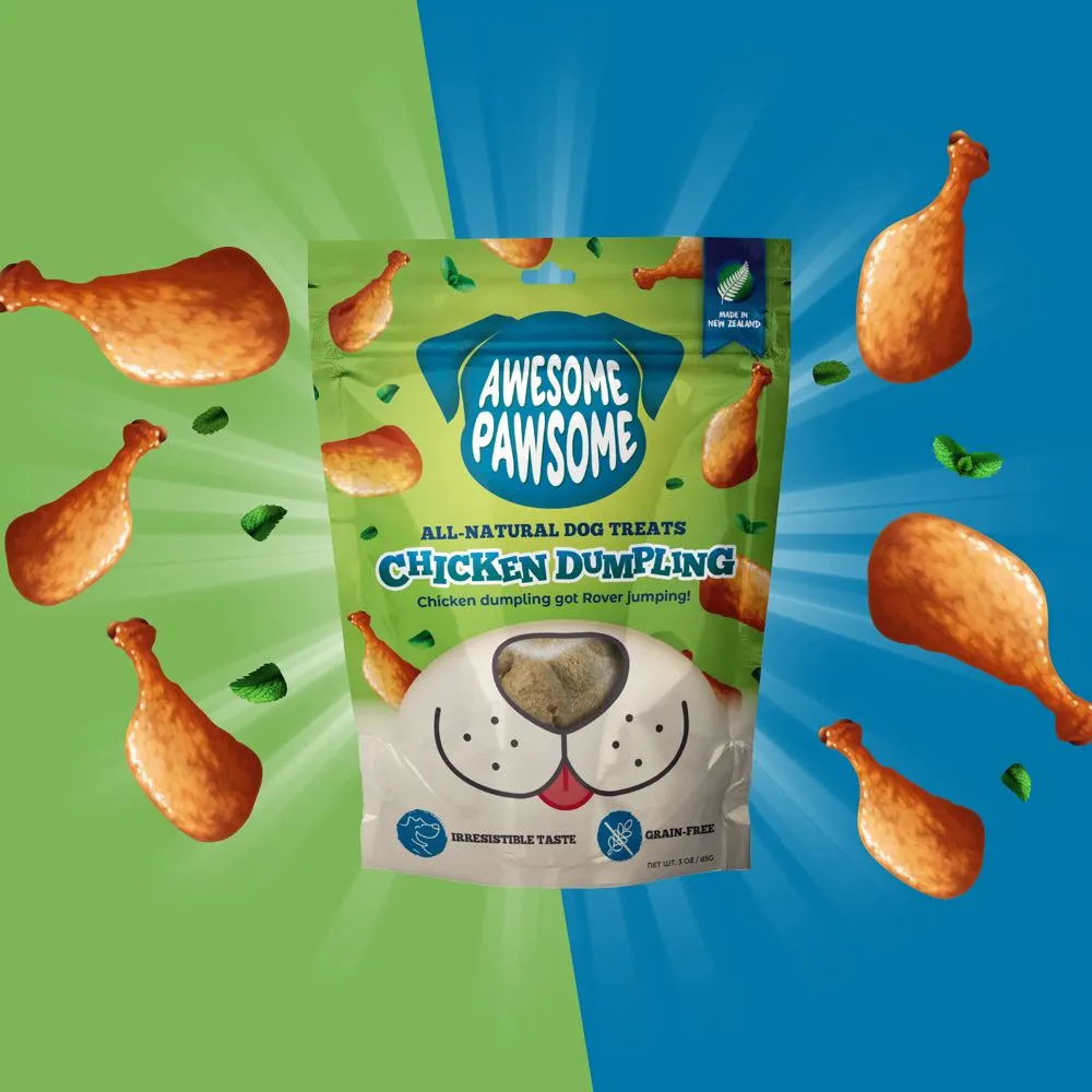 '4 FOR $14 (Exp 27Oct24)': Awesome Pawsome Chicken Dumpling Grain-Free Dog Treats 3oz