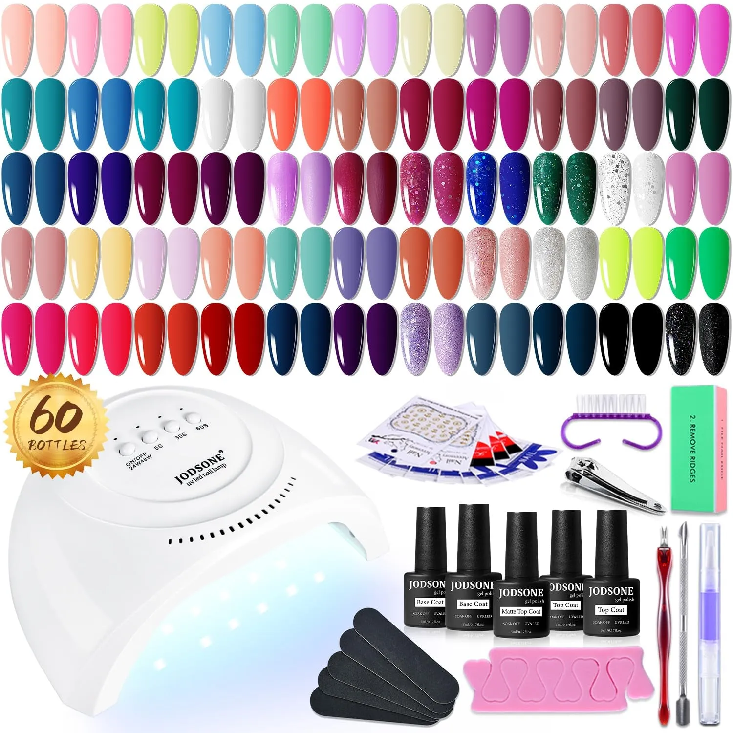 60-Piece Professional Gel Nail Polish Set with UV Lamp and Base/Top Coats for All-Season Manicure