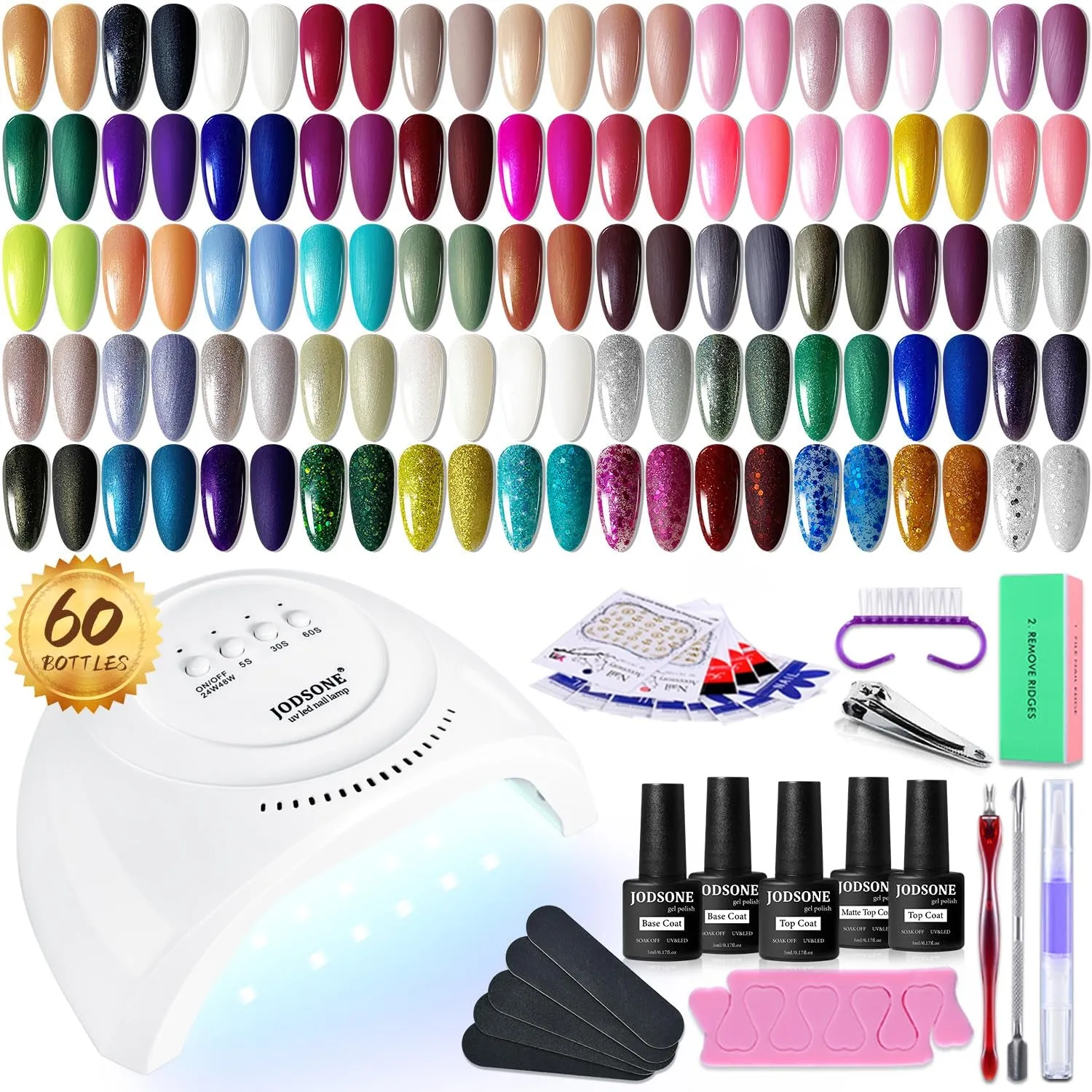 60-Piece Professional Gel Nail Polish Set with UV Lamp and Base/Top Coats for All-Season Manicure