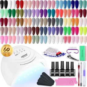 60-Piece Professional Gel Nail Polish Set with UV Lamp and Base/Top Coats for All-Season Manicure