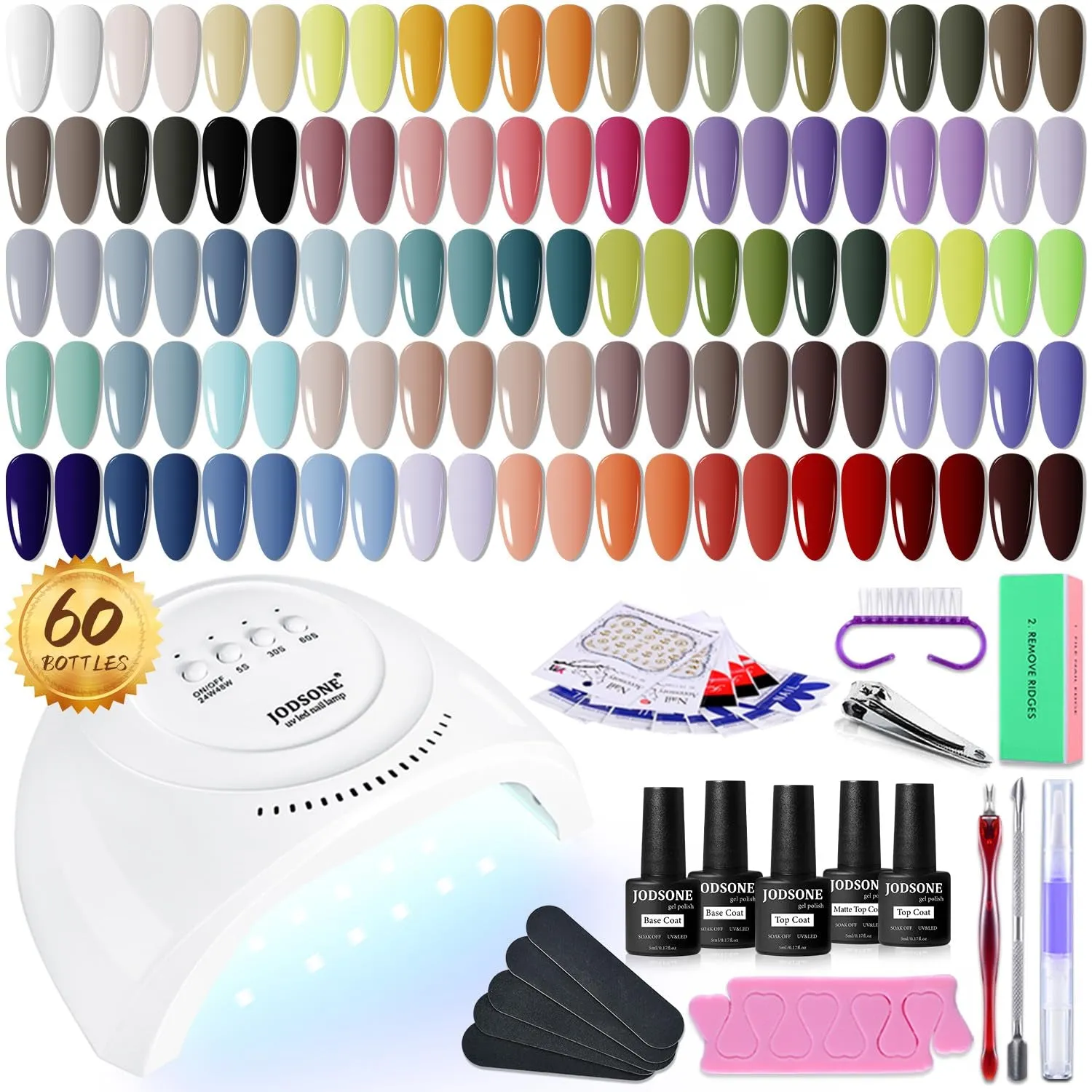 60-Piece Professional Gel Nail Polish Set with UV Lamp and Base/Top Coats for All-Season Manicure