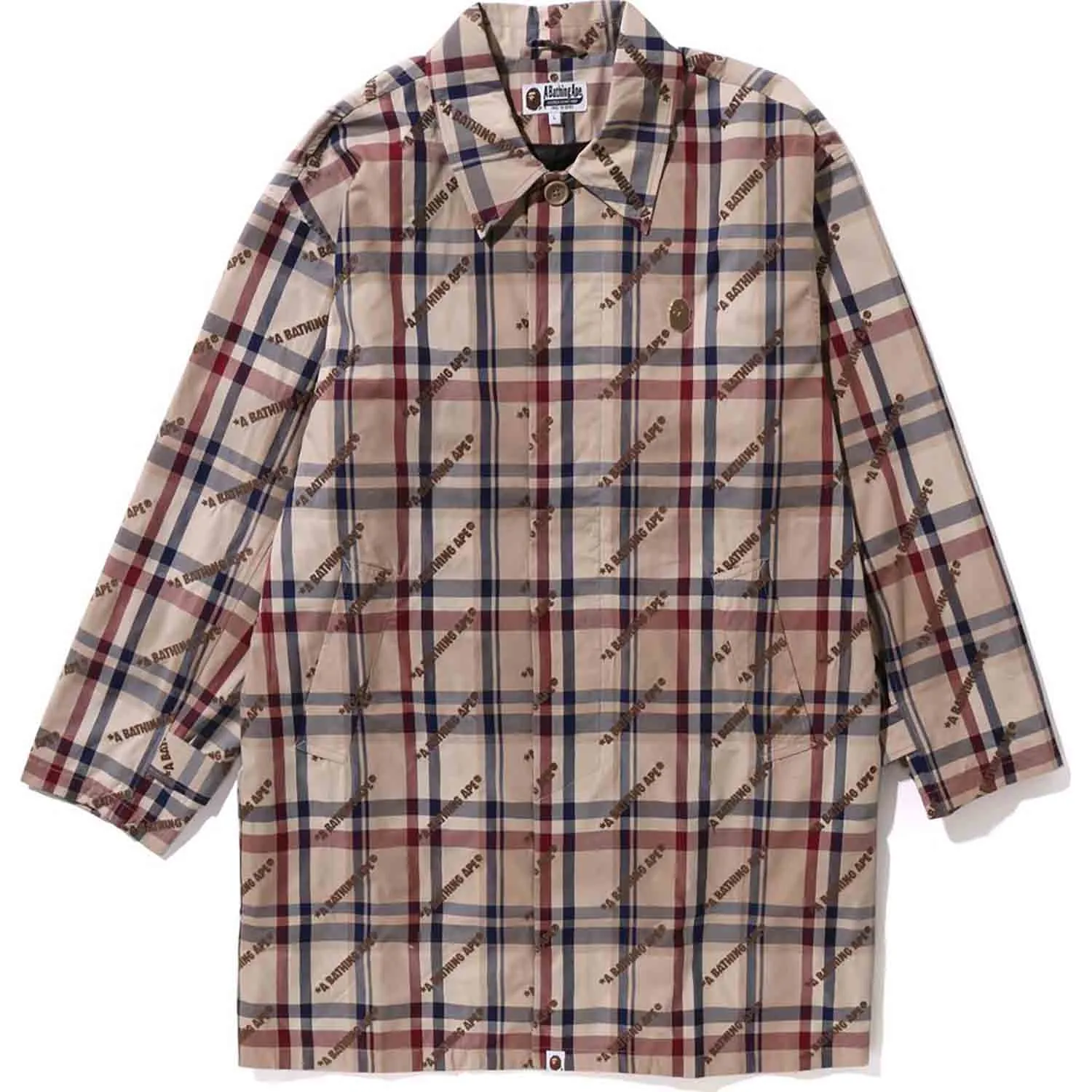 A BATHING APE LOGO CHECK PATTERN LONG COAT MENS