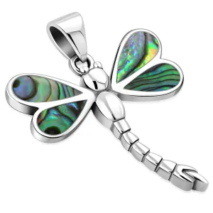 Abalone Shell Dragonfly Silver Pendant