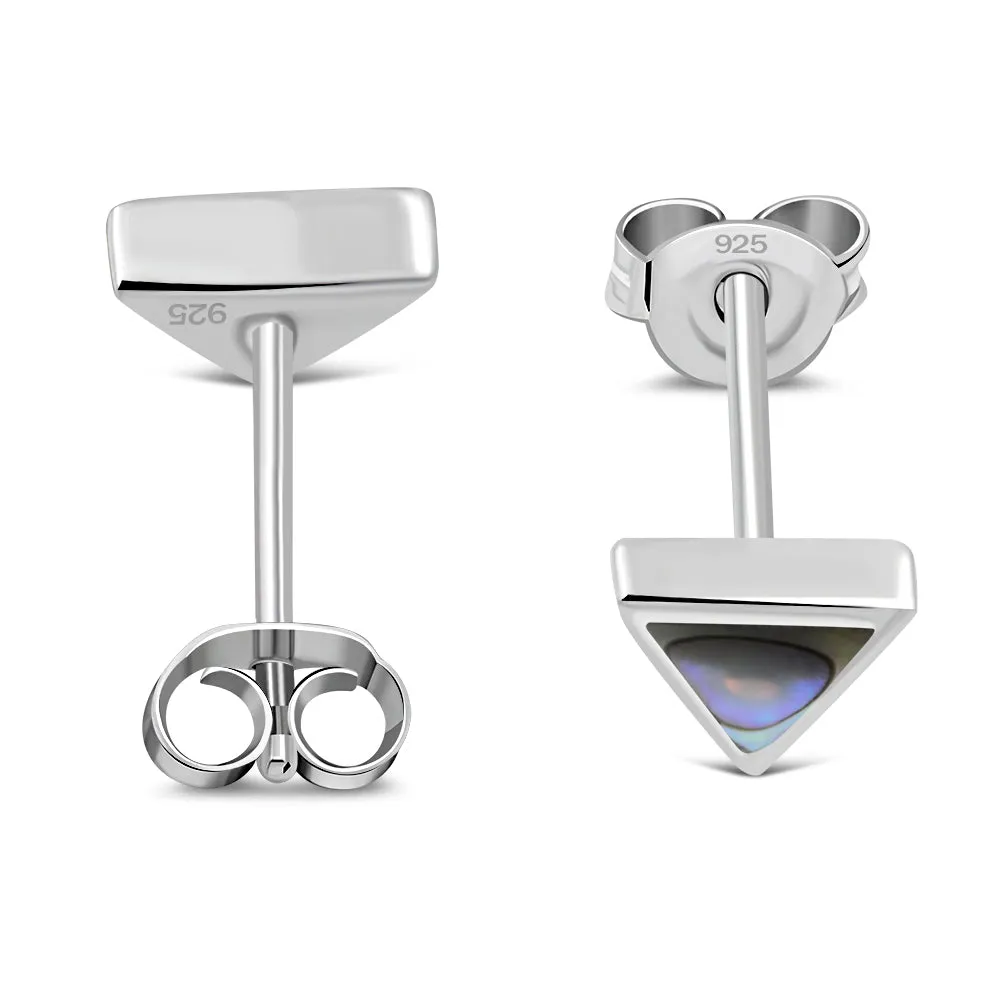 Abalone Shell Triangle Silver Stud Earrings