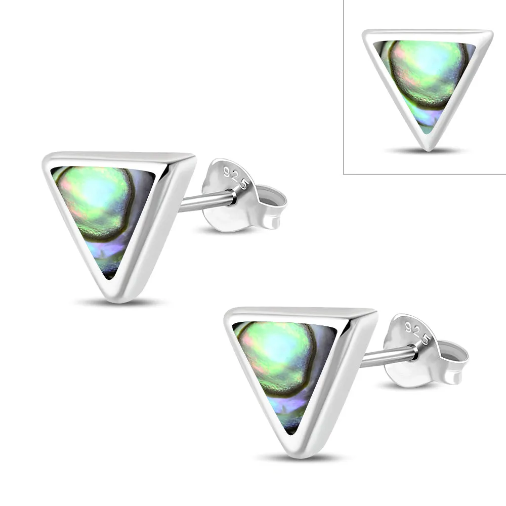 Abalone Shell Triangle Silver Stud Earrings