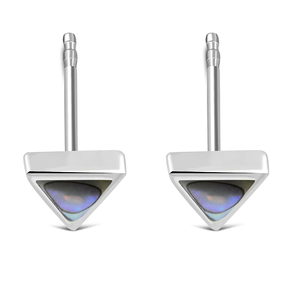 Abalone Shell Triangle Silver Stud Earrings