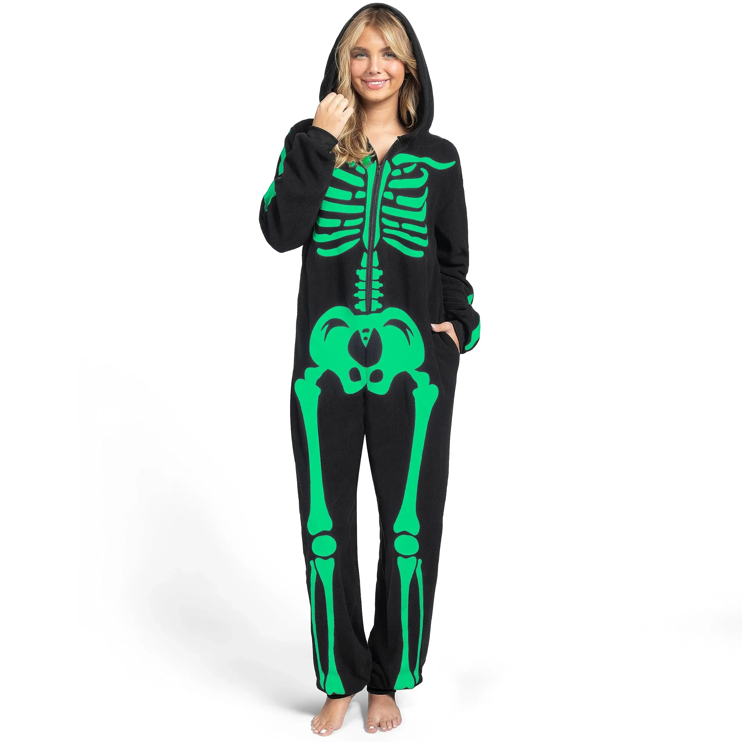 Adult Skeleton Halloween Costumes For Women Glow in the Dark Jumpsuit Pajama