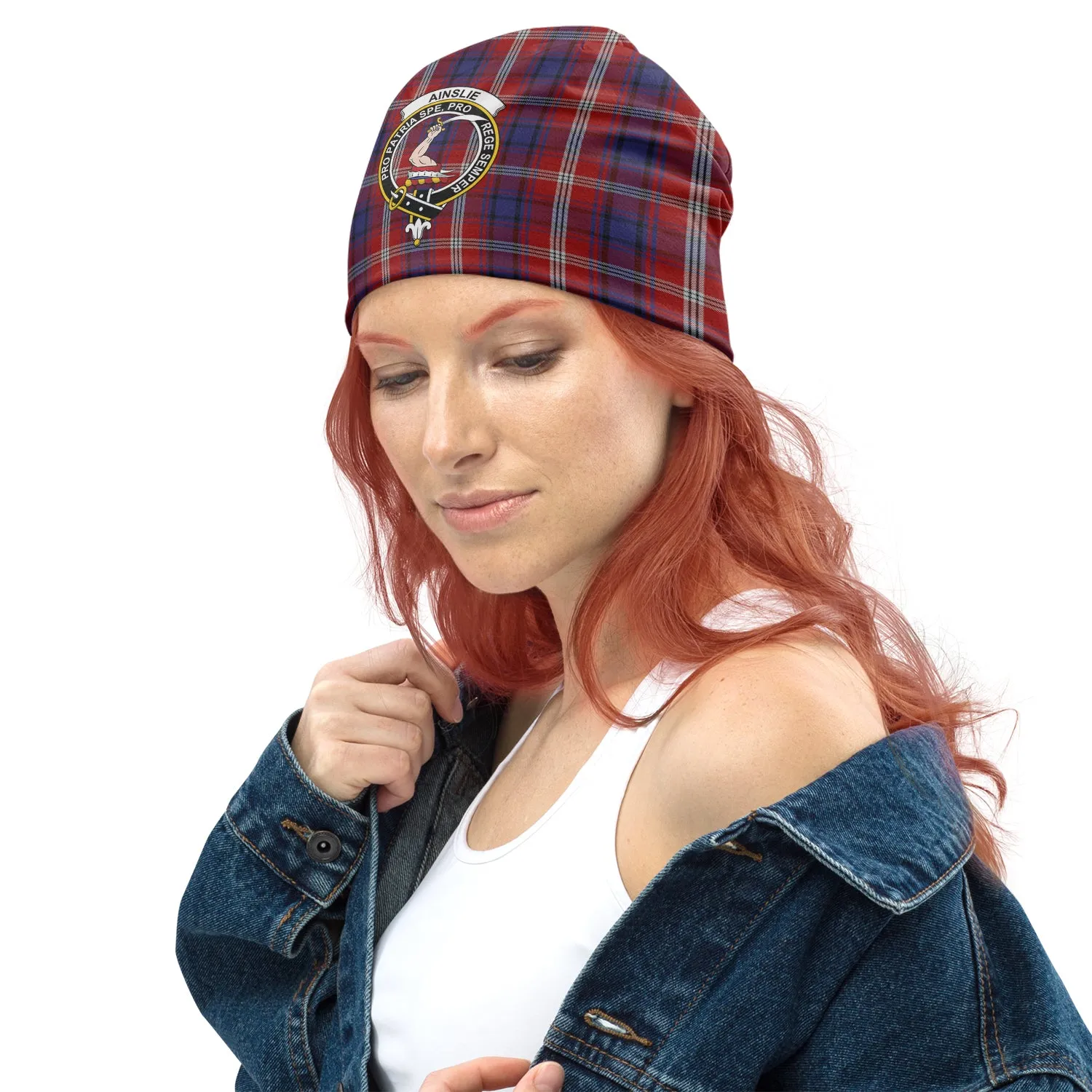 Ainslie Tartan Beanies Hat with Family Crest