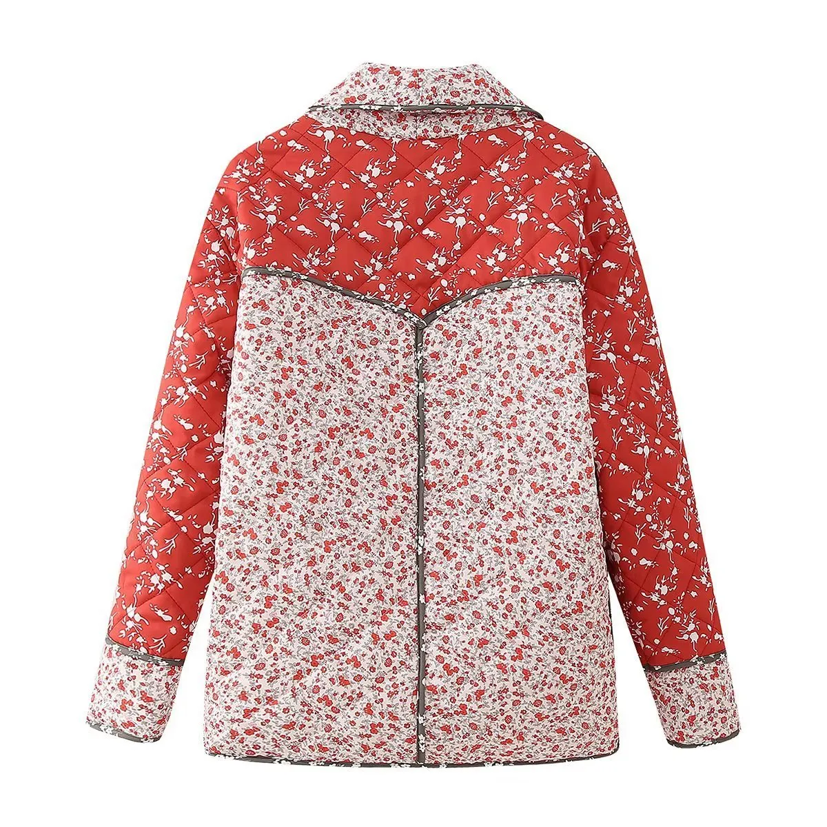 Amandine | Ethnic style Floral Print Color Contrast Quilted Jacket