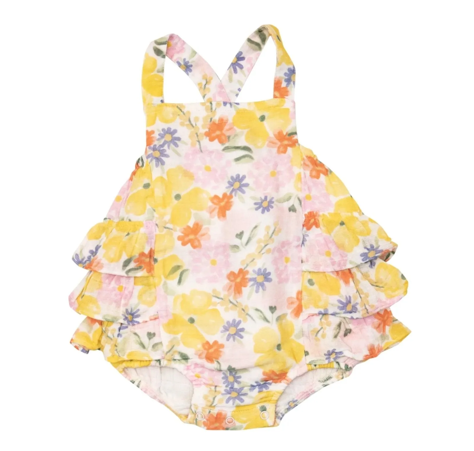 Angel Dear Baby Girl Dahlia Ruffle Organic Cotton Sunsuit