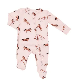 Angel Dear Baby Pink Horses 2 Way Ruffle Back Footed Sleeper