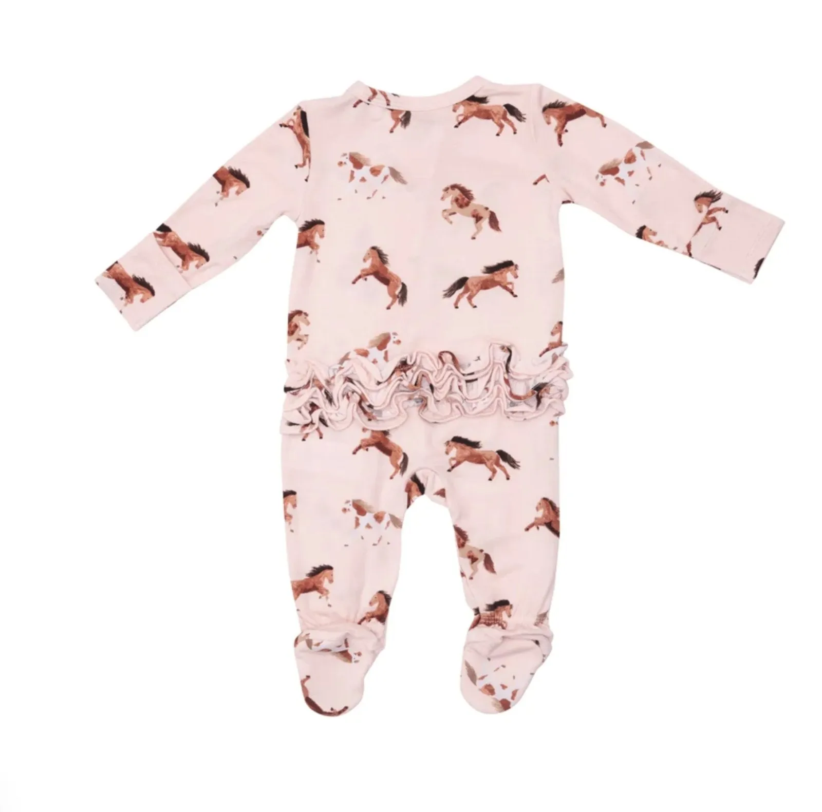 Angel Dear Baby Pink Horses 2 Way Ruffle Back Footed Sleeper