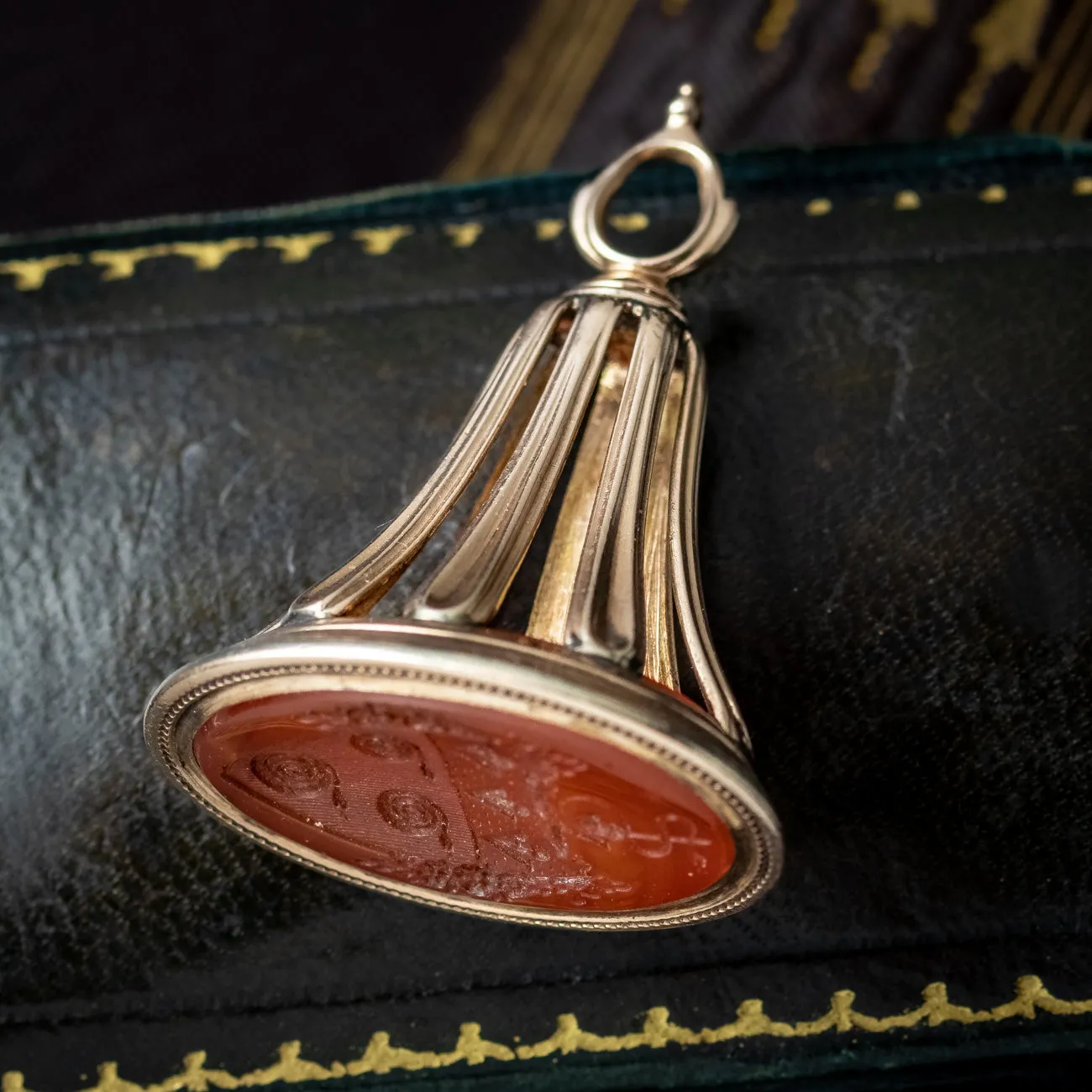 Antique Georgian Fob Pendant 18ct Gold Carnelian Seal With Snake Coat Of Arms