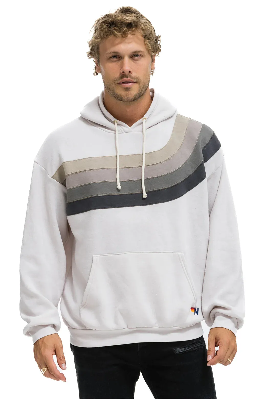 AVIATOR NATION WAVE STRIPE 4 UNISEX PULLOVER HOODIE RELAXED DOVE GREY/CHARCOAL