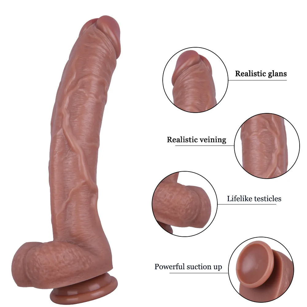 B78 Tiger Extra-Large Ultra Realistic Silicone Suction Cup Dildo with Balls 11.4 Inch