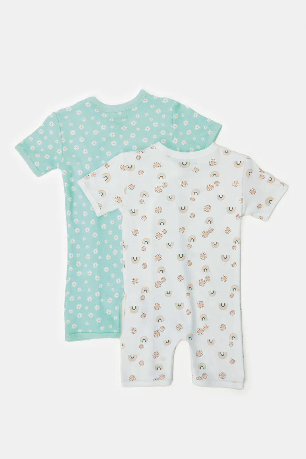 Baby Mint And White Printed Romper Set (Pack Of 2)