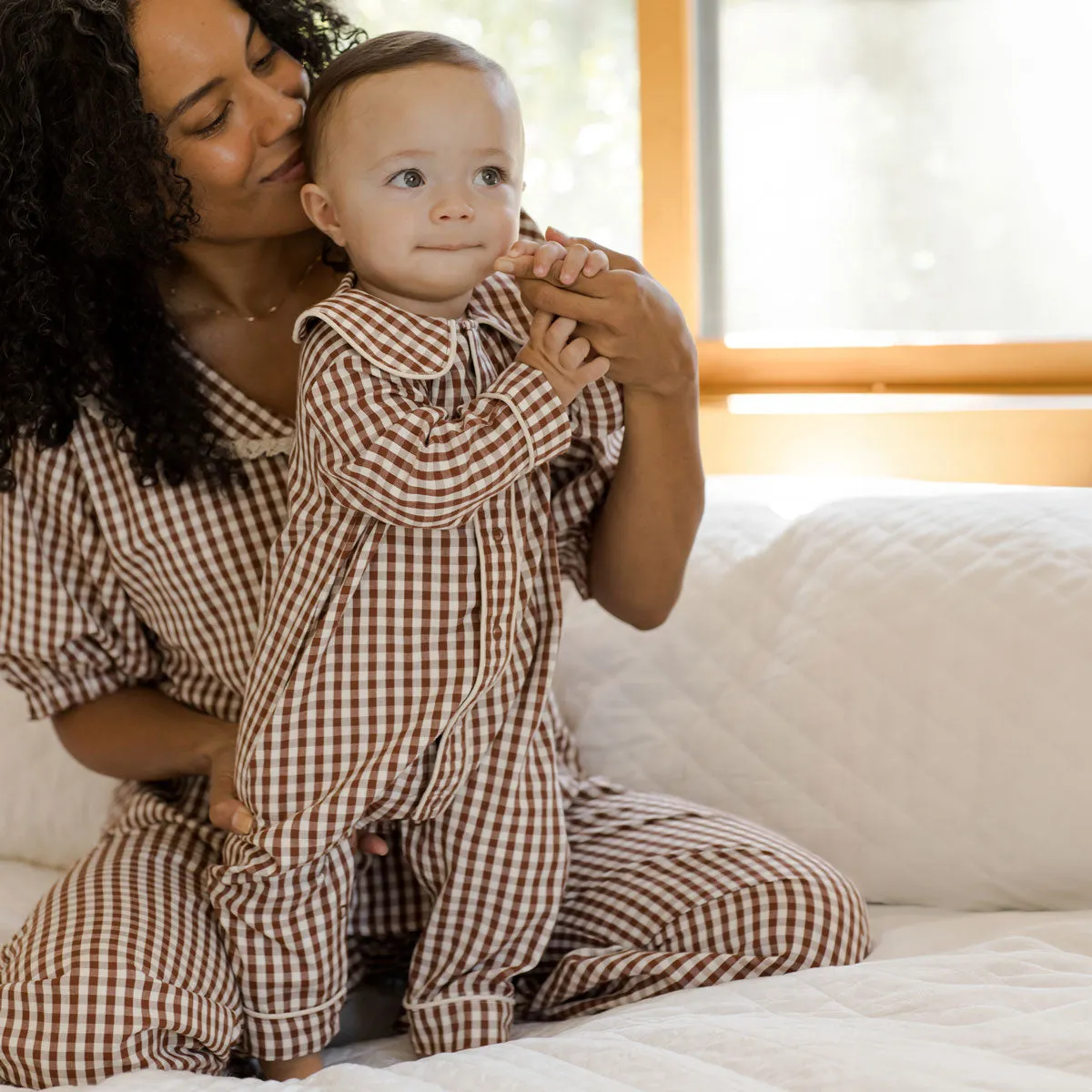 Baby Pajama Romper - Brick Gingham