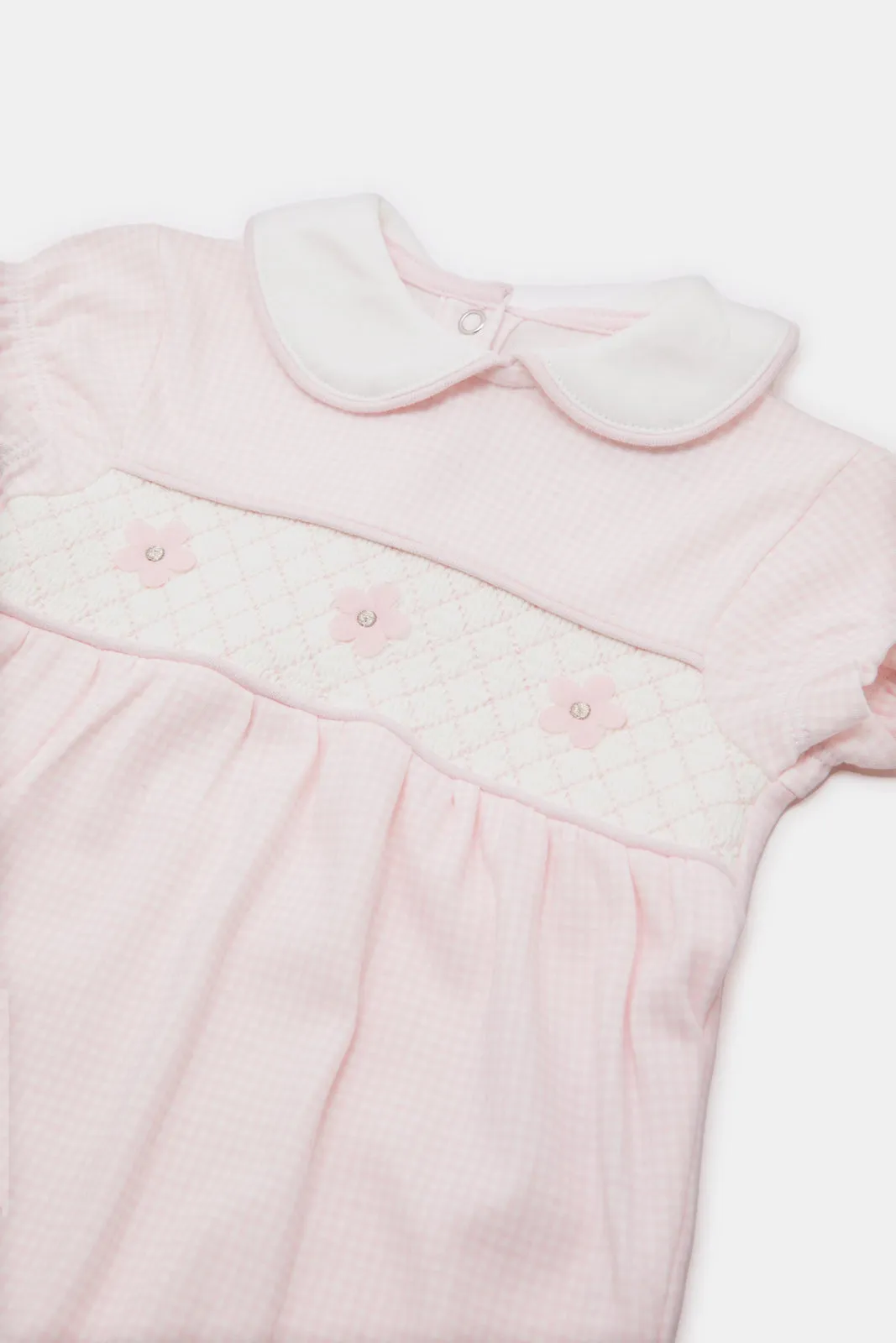 Baby Pink Check Peter Pan Collared Romper