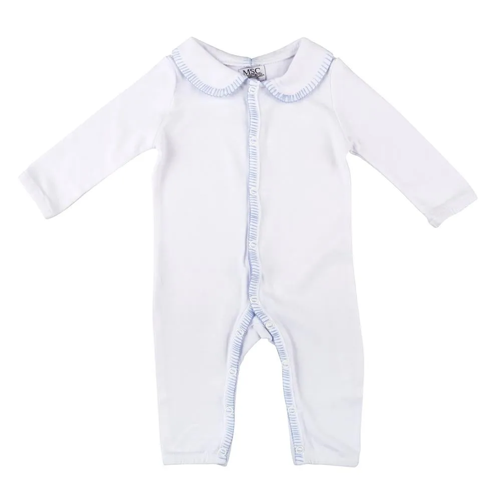 Baby Romper, Blue Stitched Trim