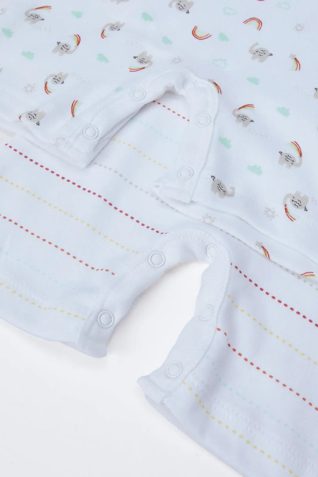 Baby White Printed Romper suit Set (Pack Of 2)