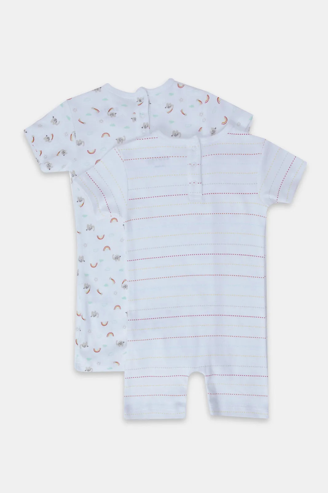 Baby White Printed Romper suit Set (Pack Of 2)