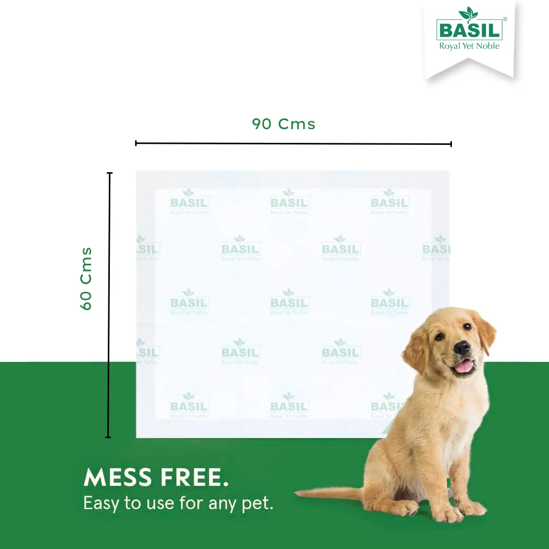 BASIL Dog and Puppy Pee Pads, Heavy Duty Absorbency with Leak-Proof Quick-Dry Design (60x90 Cms)  Extra Large