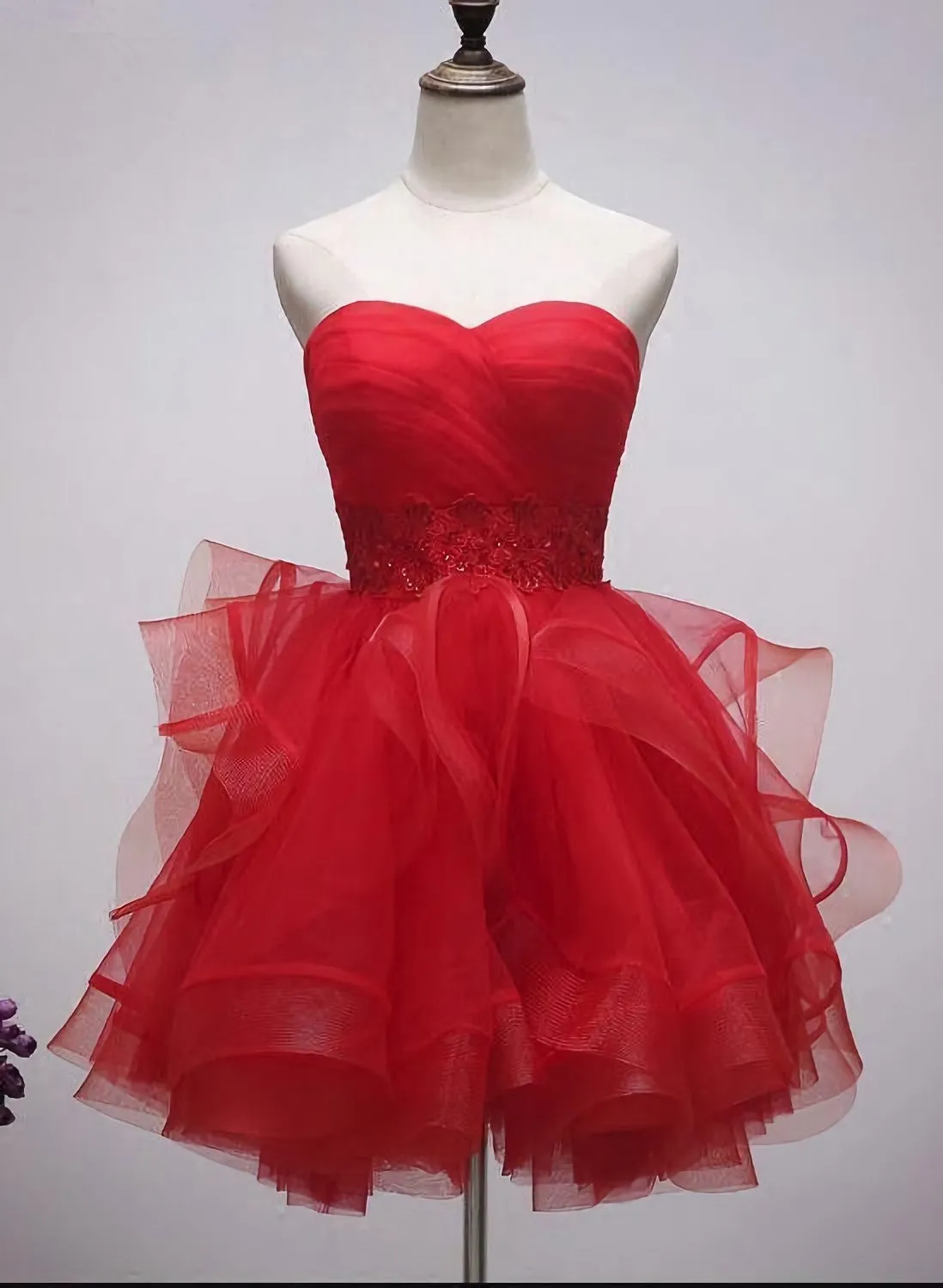 Beautiful Red Tulle Short Sweetheart Homecoming Dress, Lace Up Teen Party Dress, Tea Formal Dress