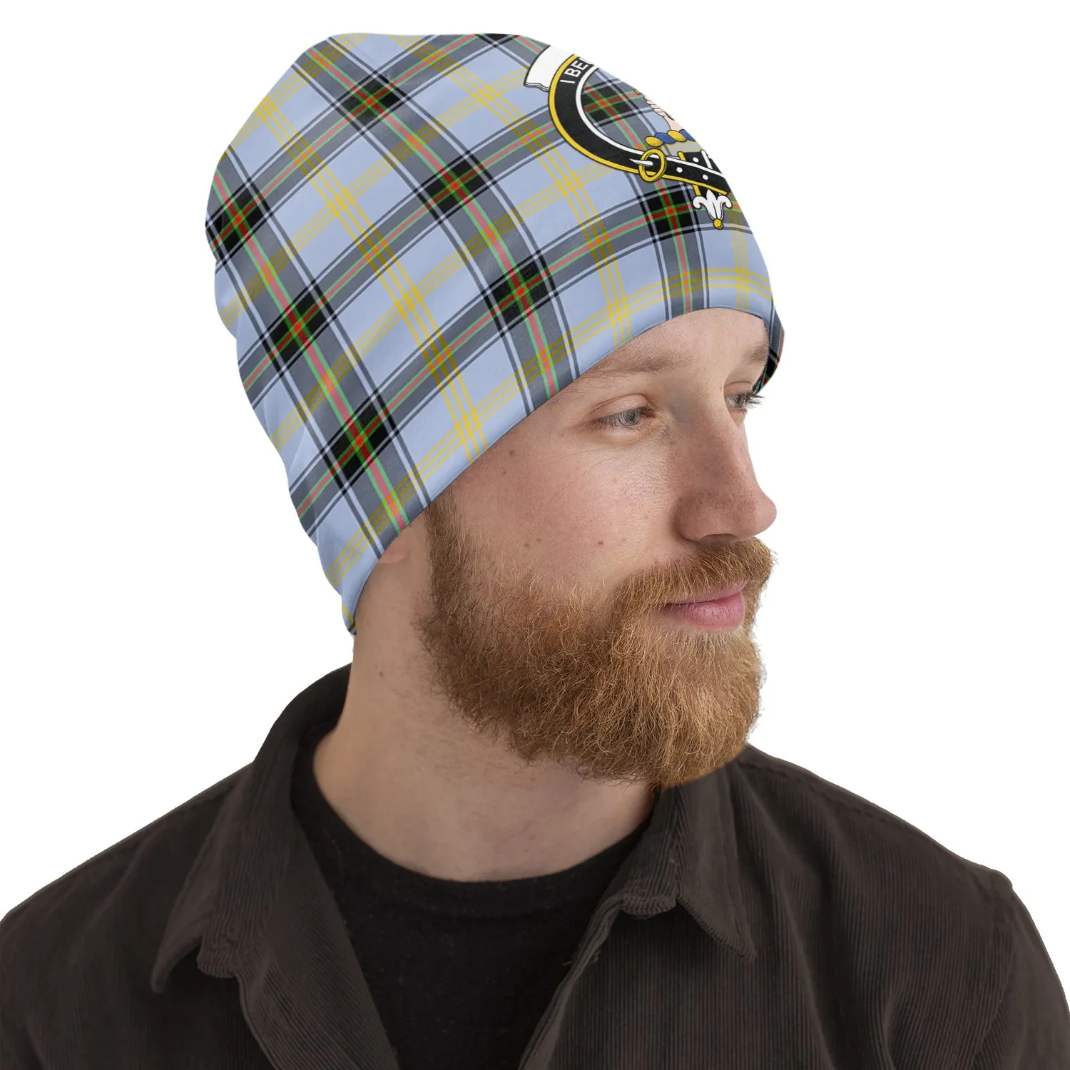 Bell Tartan Beanies Hat with Family Crest