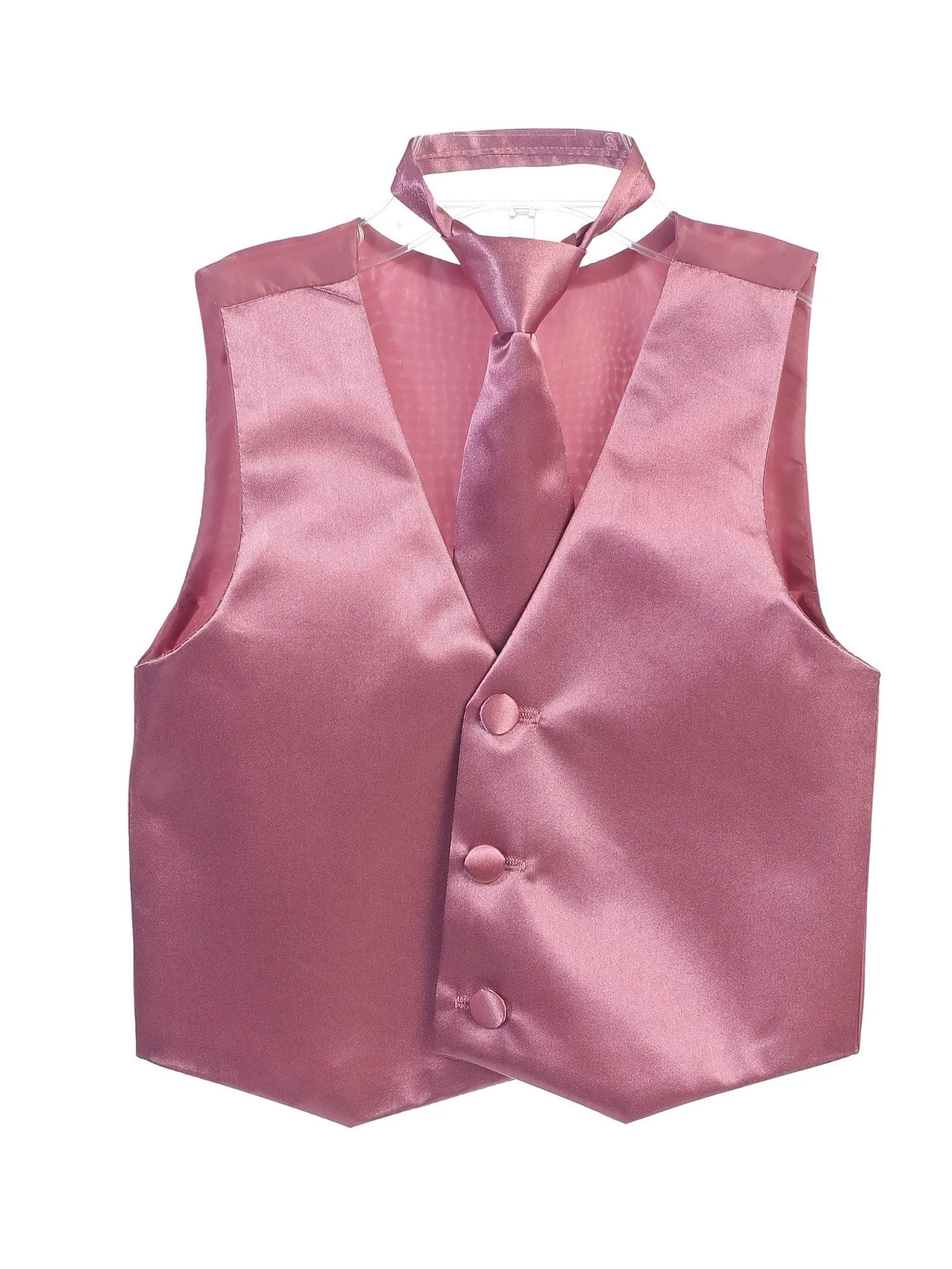 Big Boys Dusty Rose Three Button Satin Vest Tie 2 Pc Set 8-16