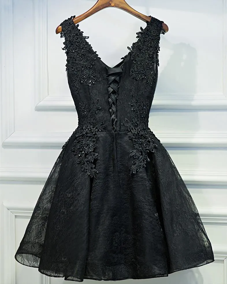 Black Lace Graduation Dresses, A Line Black Homecoming Dresses, Semi Formal Dress