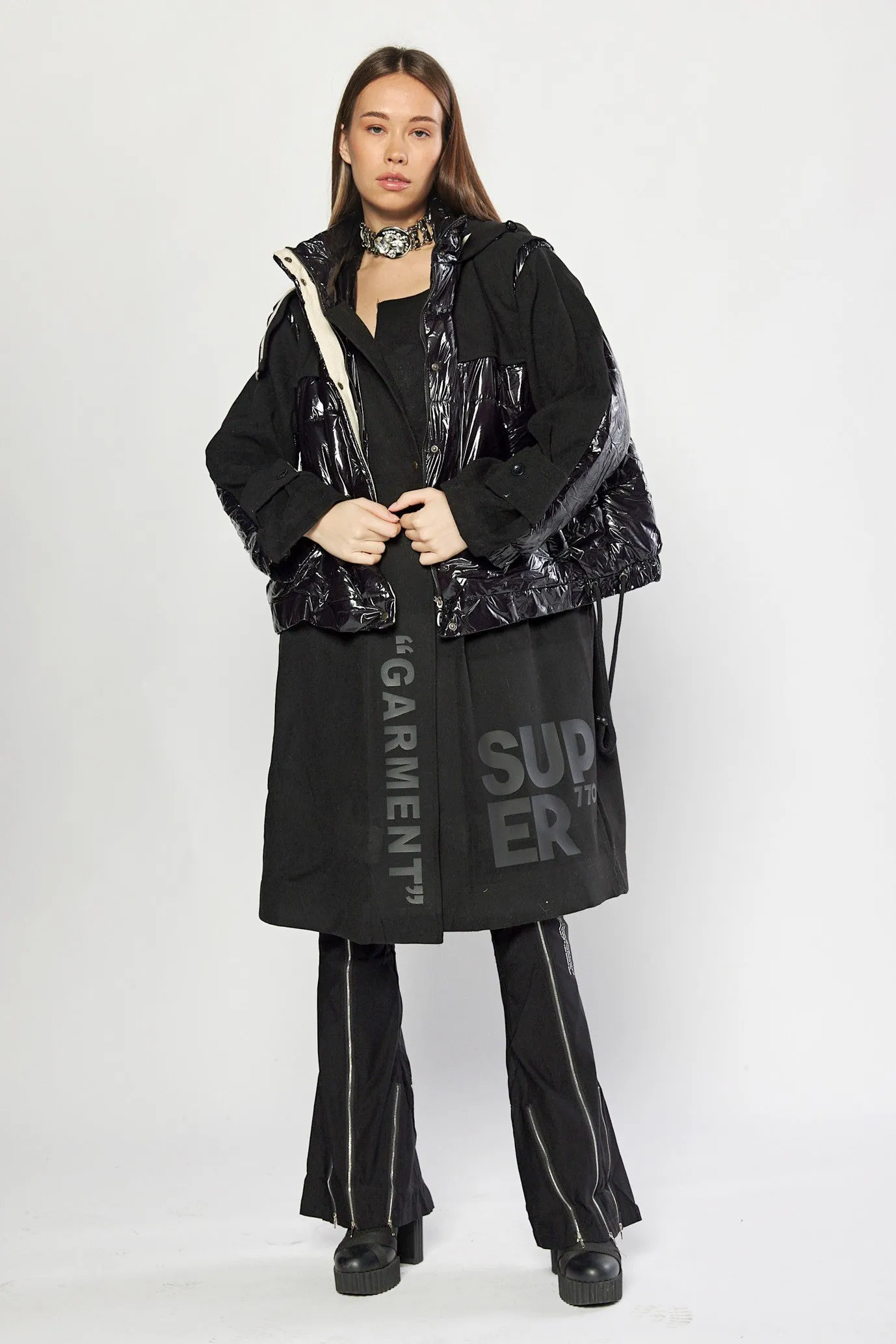 Black layered coat | SUP JACKET LONG