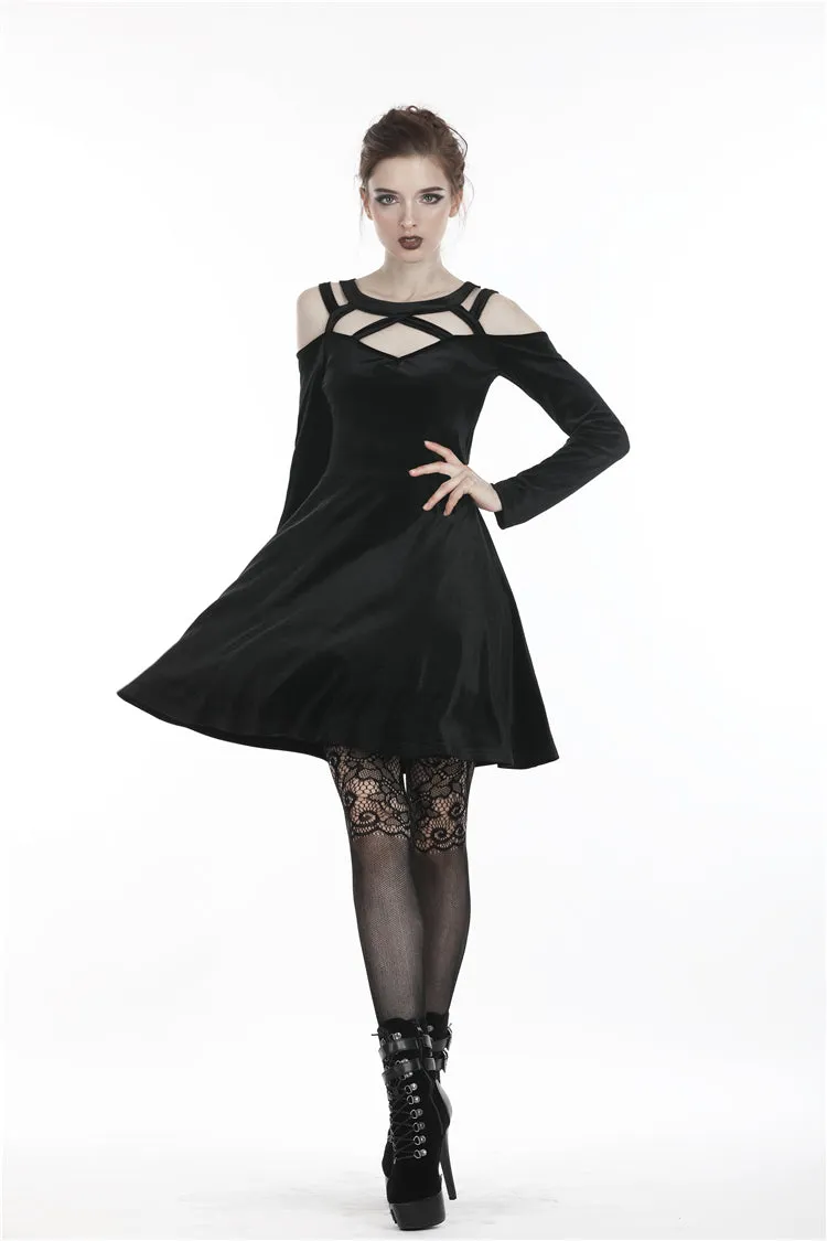 Black punk sexy velvet women dress DW287