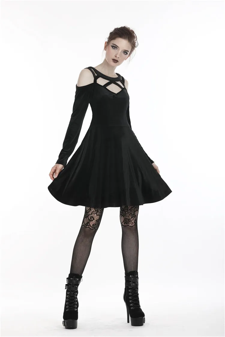 Black punk sexy velvet women dress DW287