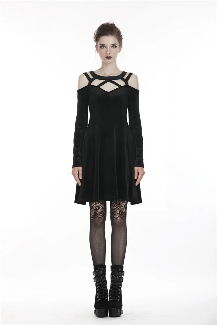 Black punk sexy velvet women dress DW287