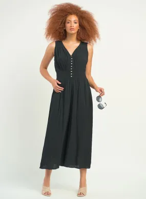 Black Smocked Waist Jumpsuit