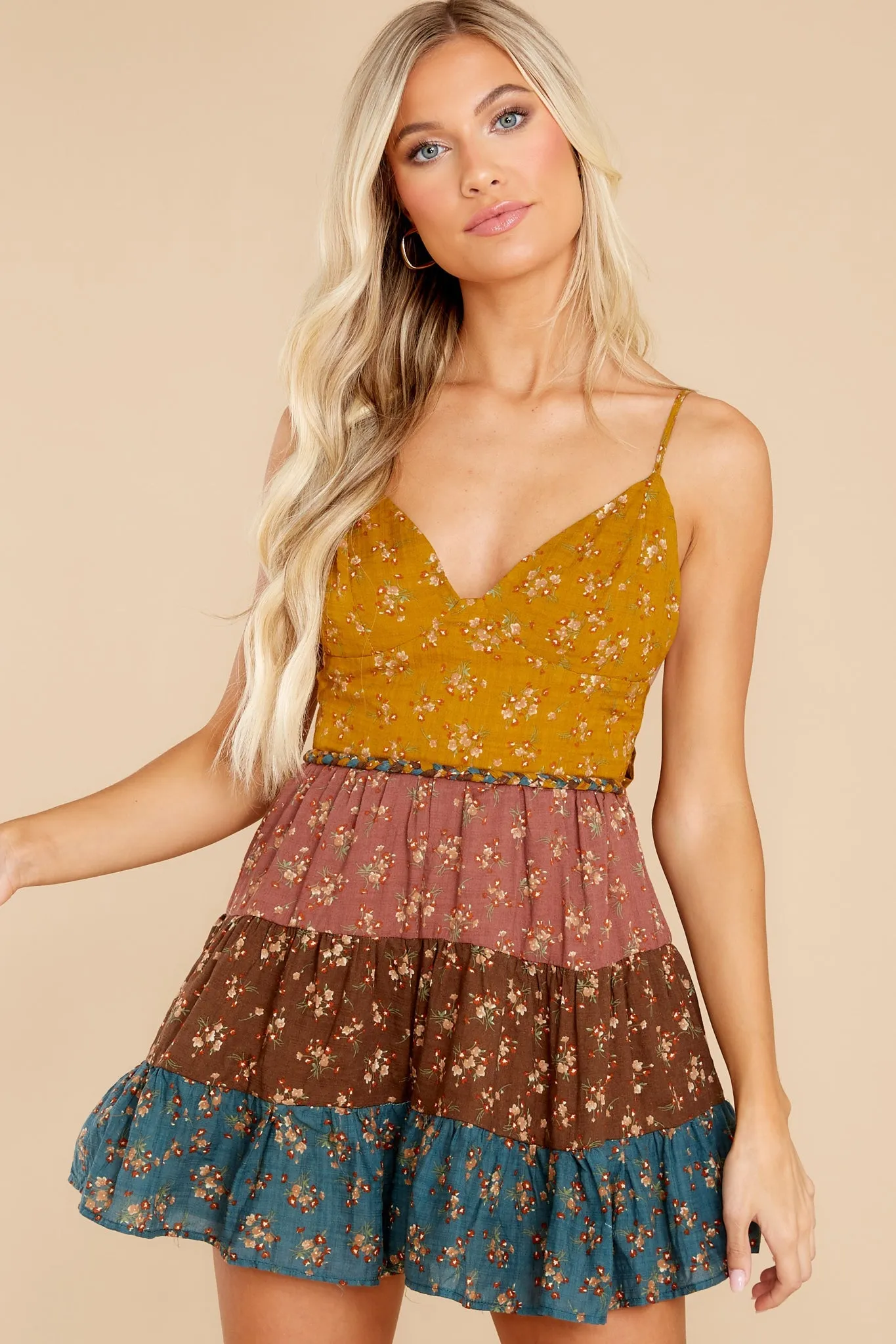 Blooming Meadows Goldenrod Multi Floral Print Romper