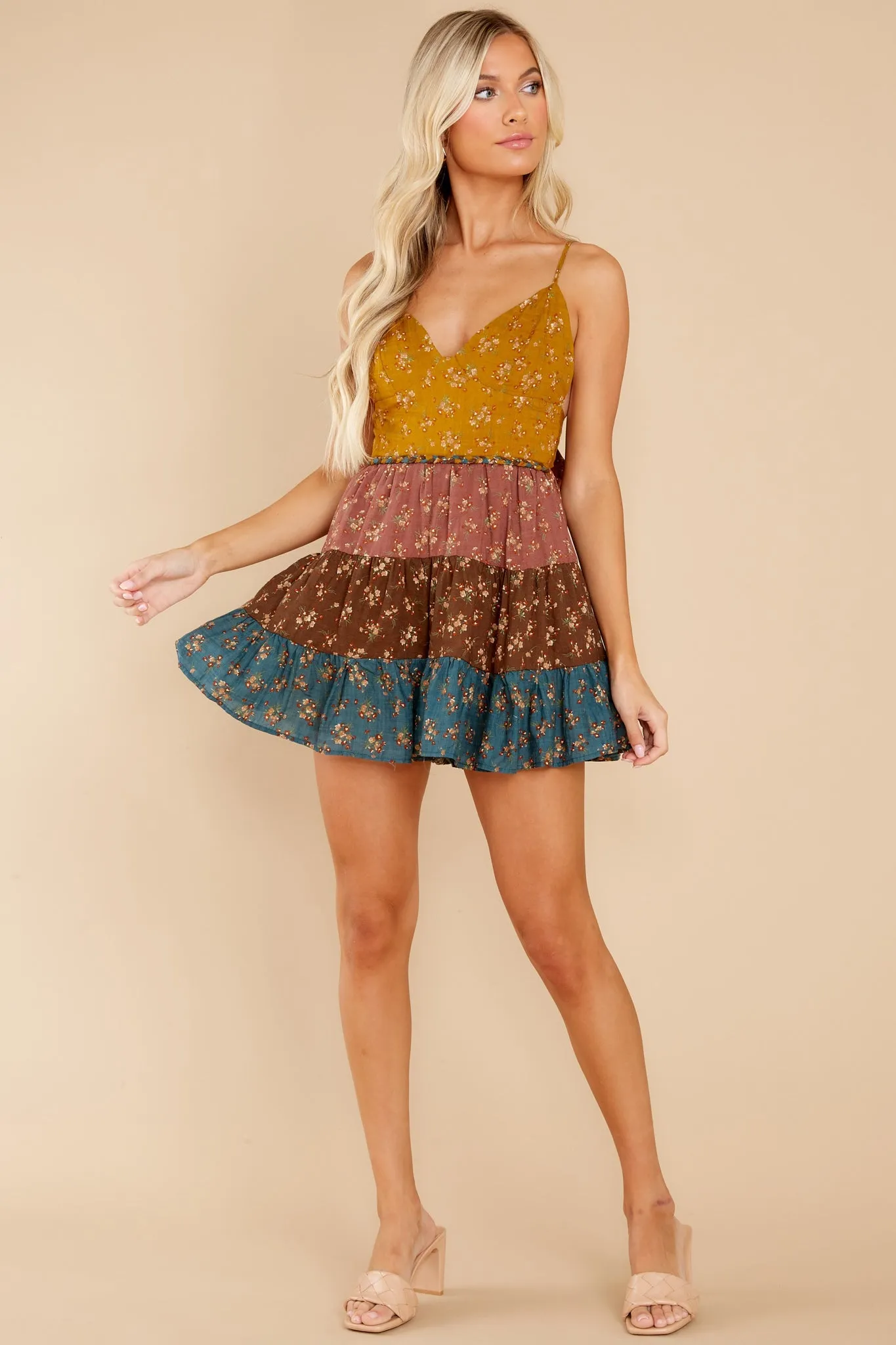 Blooming Meadows Goldenrod Multi Floral Print Romper