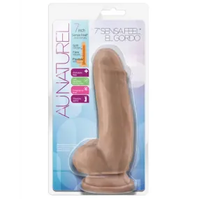 Blush Au Naturel 7 in. El Gordo Posable Dual Density Dildo with Balls & Suction Cup Tan