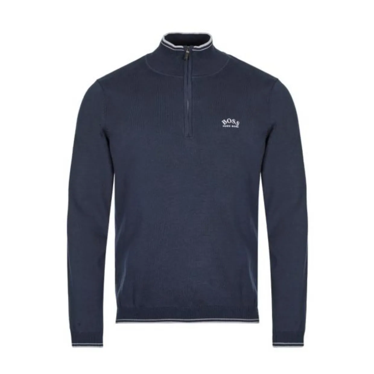 BOSS Navy Zitom Half Zip Curved Logo Sweater