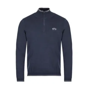 BOSS Navy Zitom Half Zip Curved Logo Sweater