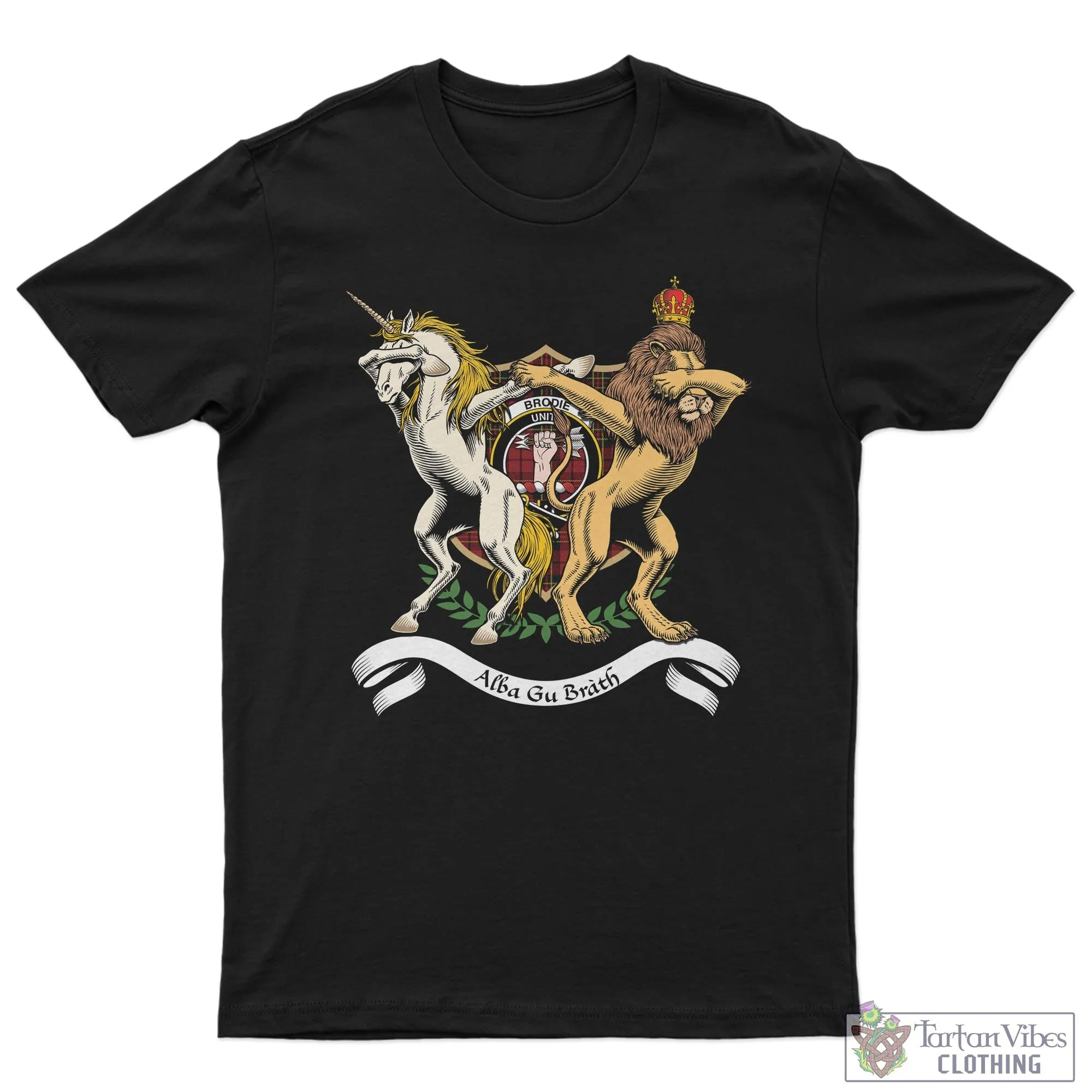 Brodie Family Crest Cotton Men's T-Shirt with Scotland Royal Coat Of Arm Funny Style