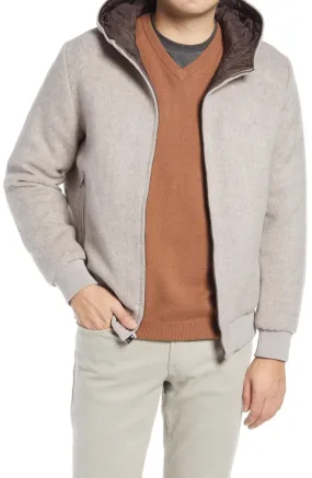 Bugatchi Men's Wool Blend Hooded Bomber Jacket