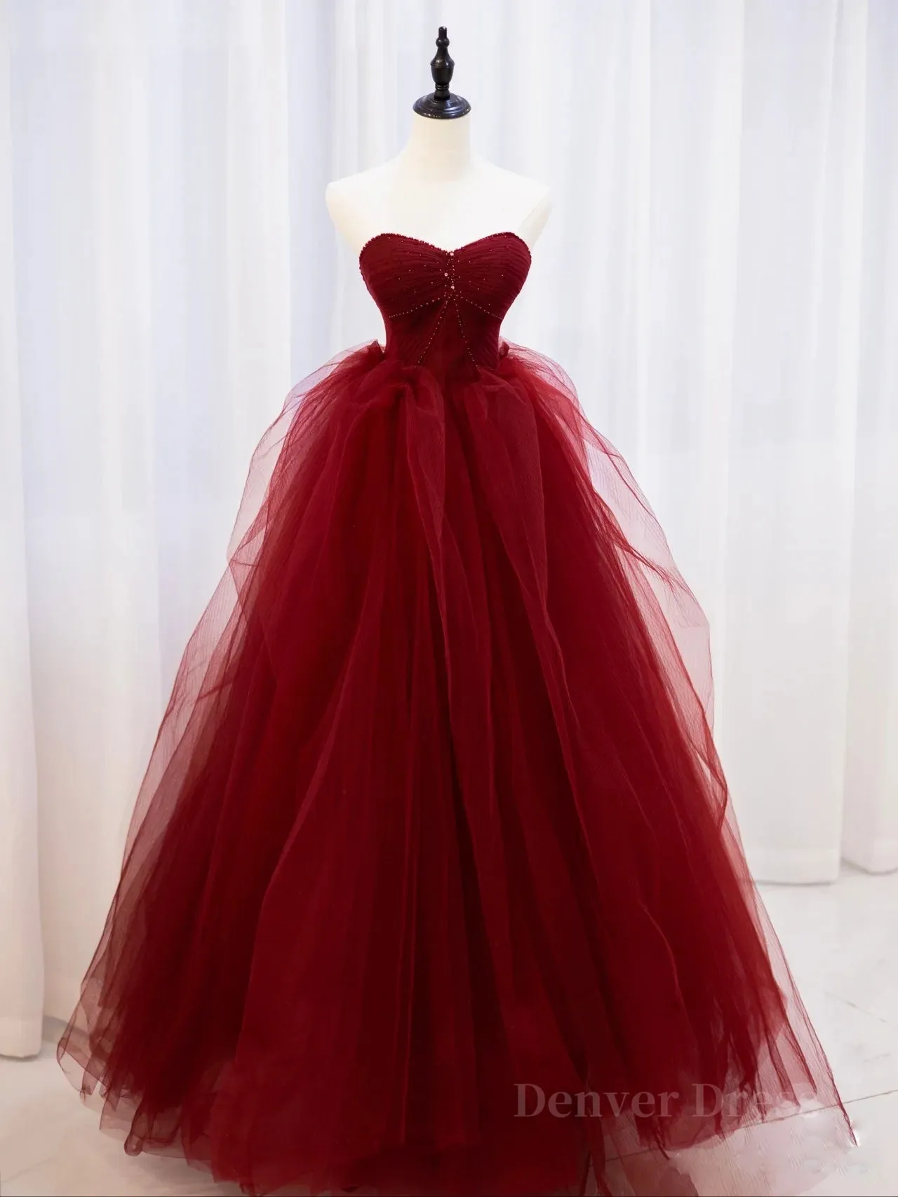 Burgundy off shoulder tulle lace long prom dress burgundy formal dress