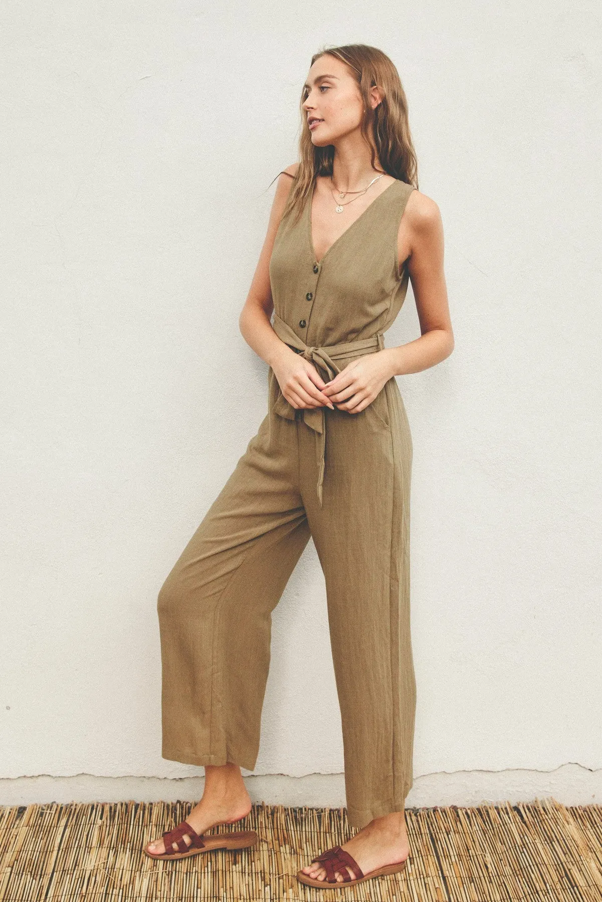 Buttondown Jumpsuit - Olive