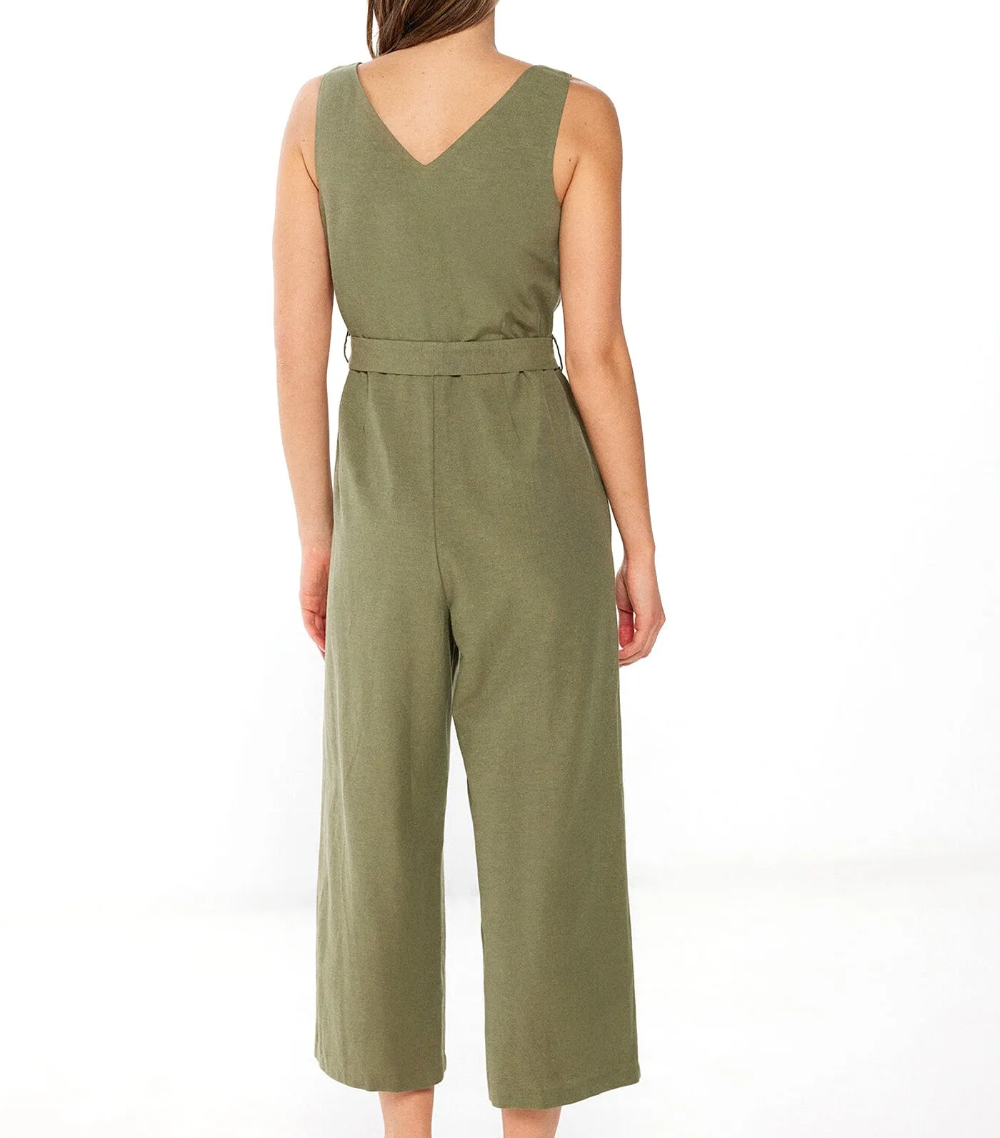 Buttoned Linen Jumpsuit
 Green