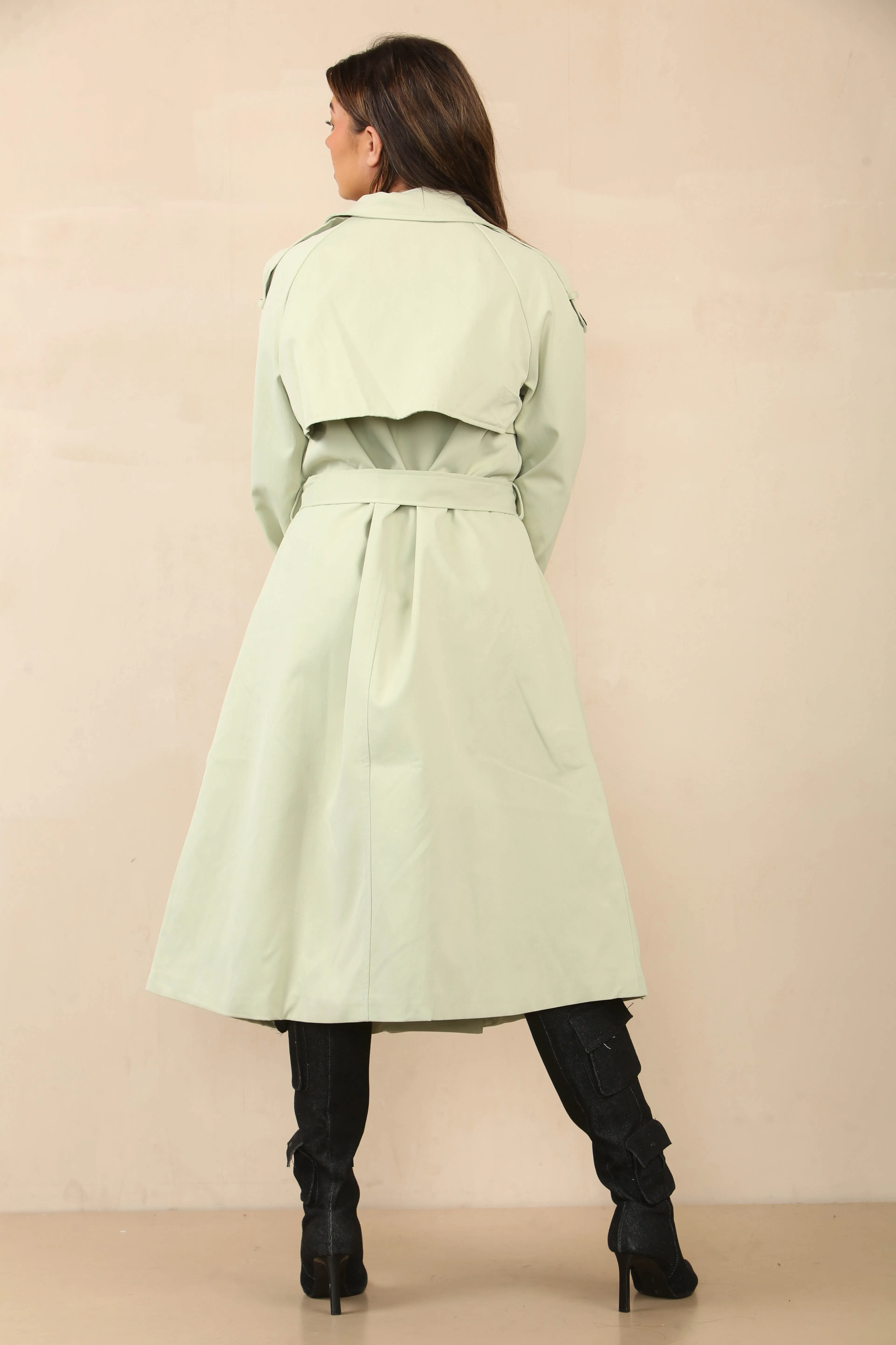 Camel Chic Waist Tie Double Breasted Trench Coat