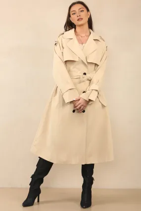 Camel Chic Waist Tie Double Breasted Trench Coat