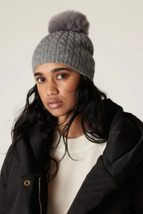 Cashwool Pom Pom Beanie - Grey