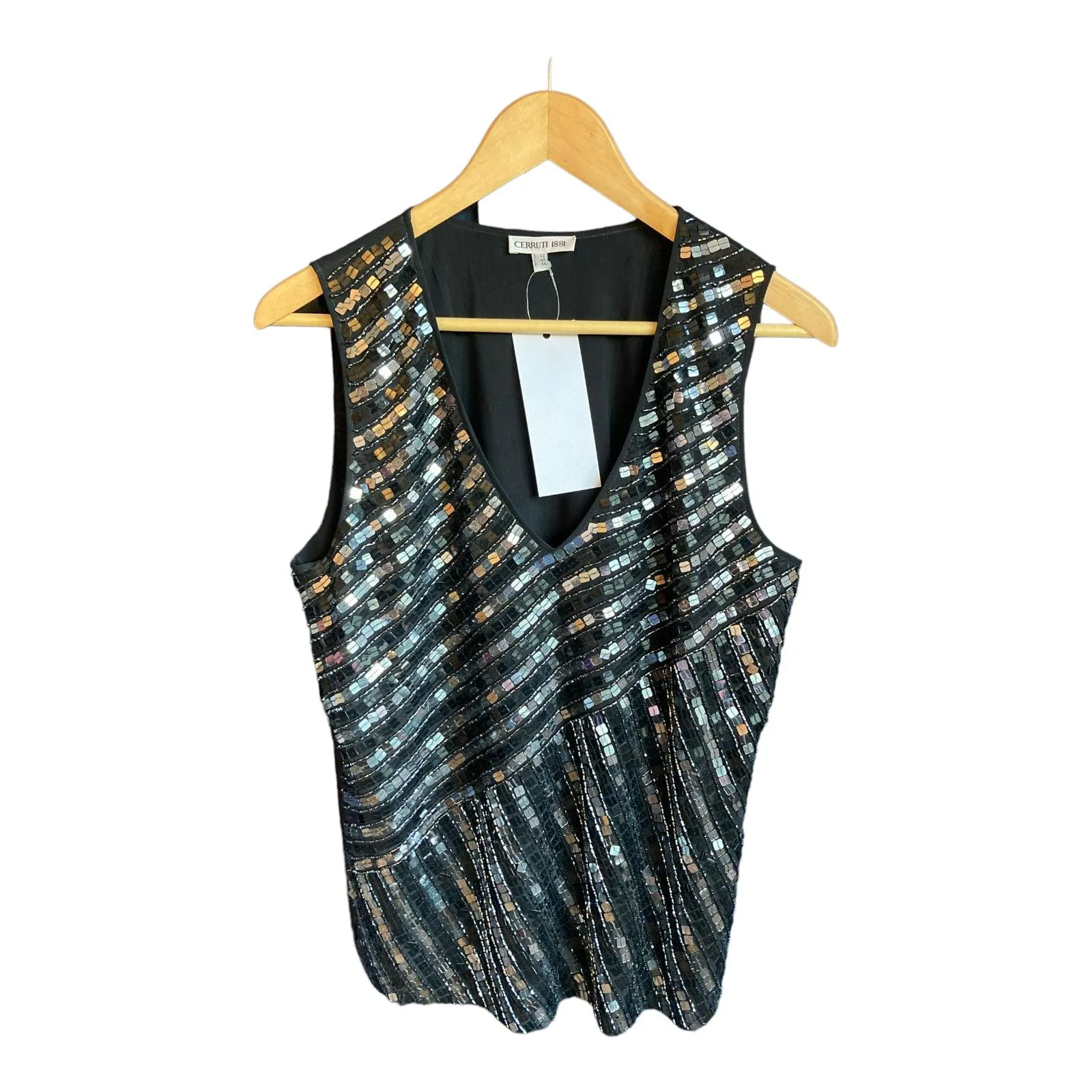 Cerruti Black Sequin Sleeveless Top UK Size 16