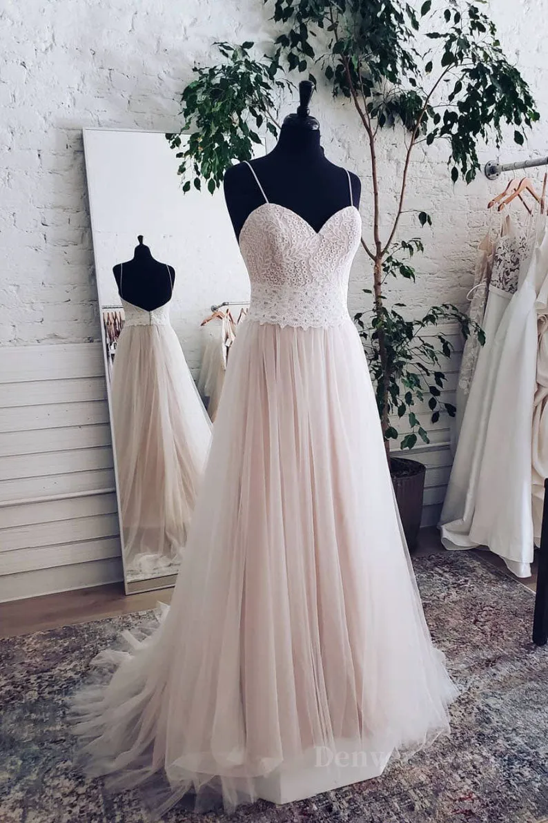 Champagne tulle sweetheart lace long prom dress tulle formal dress